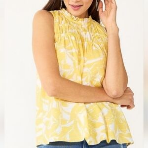 Nine West Women's Yellow Floral Smocked Tank Top Flowy Size M